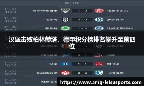 汉堡击败柏林赫塔,德甲积分榜排名攀升至前四位